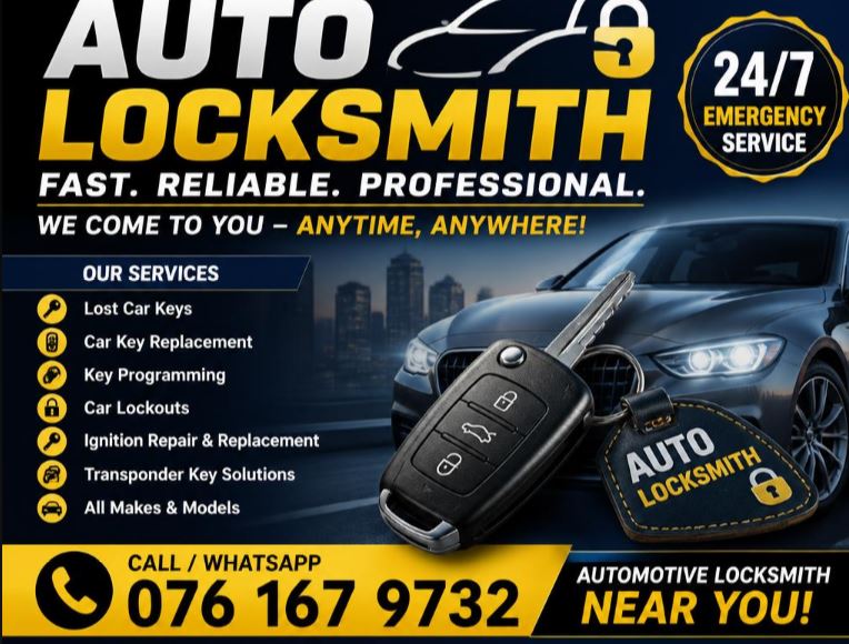 Professional automotive locksmith specialist in Gauteng offering VAG vehicle diagnostics, transponder chip programming, and jammed ignition repairs for all car makes and models across Pretoria, Centurion, and Johannesburg.