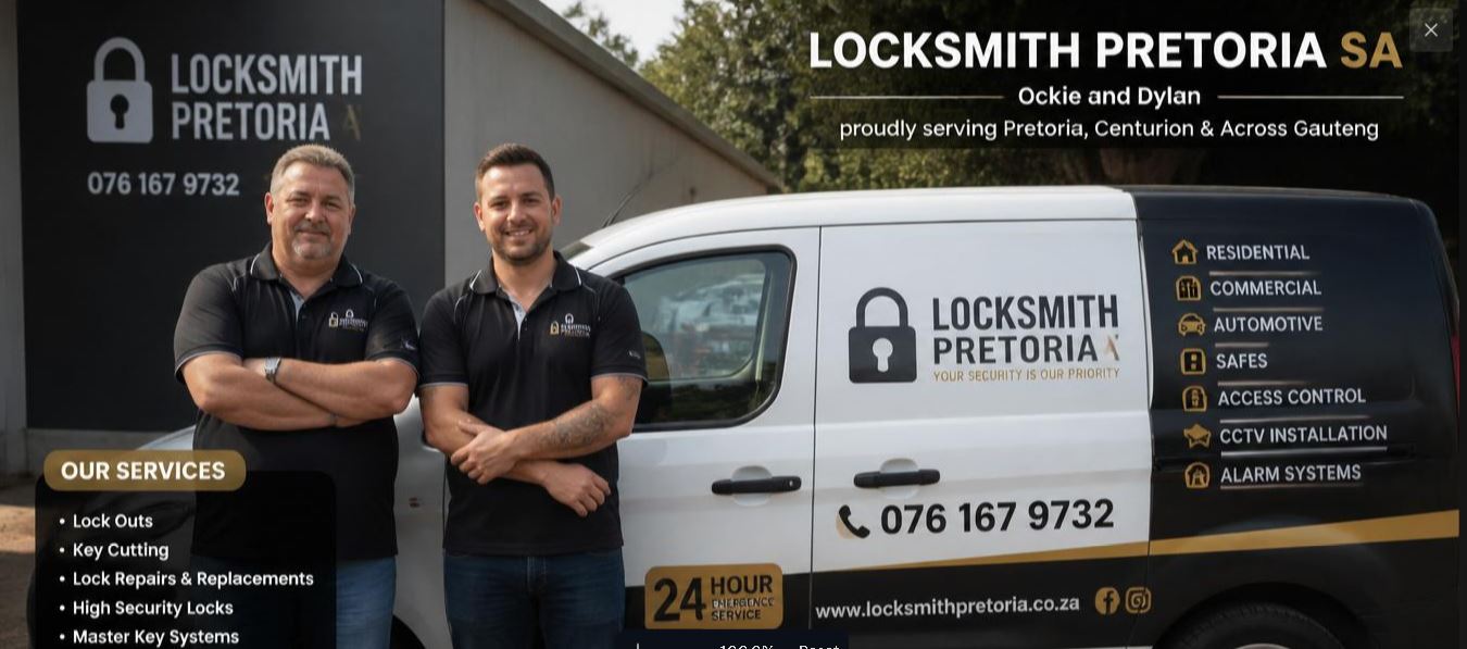 Mobile locksmith technician providing 24/7 emergency locksmith services in Pretoria for home, car, office, and safe lockouts.
