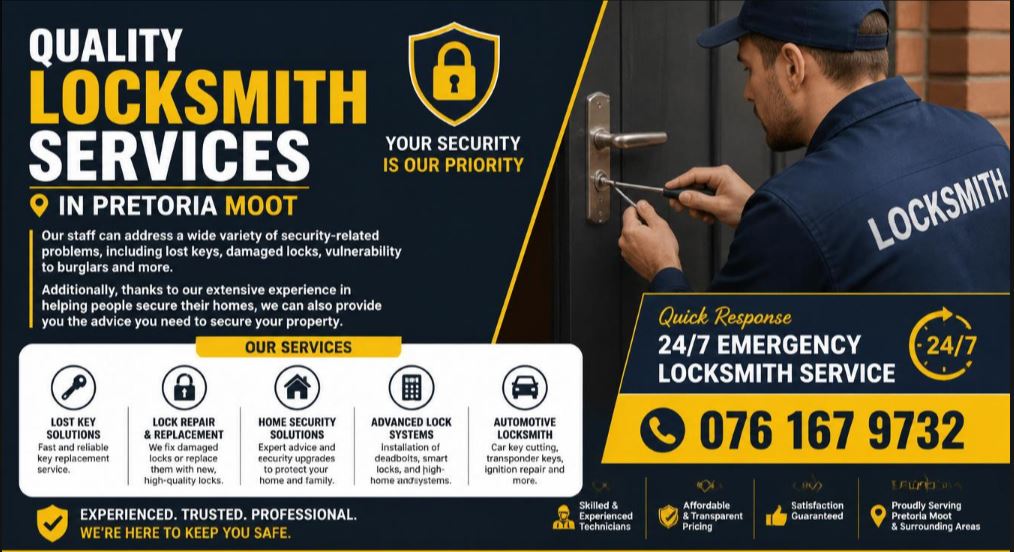 Professional mobile locksmith providing 24/7 emergency security and key services in Pretoria Moot.