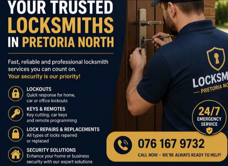 Professional mobile locksmith offering 24/7 emergency security and key services in Pretoria North.