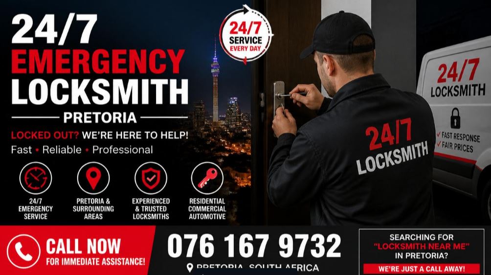 Professional mobile locksmiths in Pretoria and Centurion, providing 24/7 emergency services for cars, homes, and businesses. Expert local locksmiths near you for fast, damage-free, and reliable security solutions.