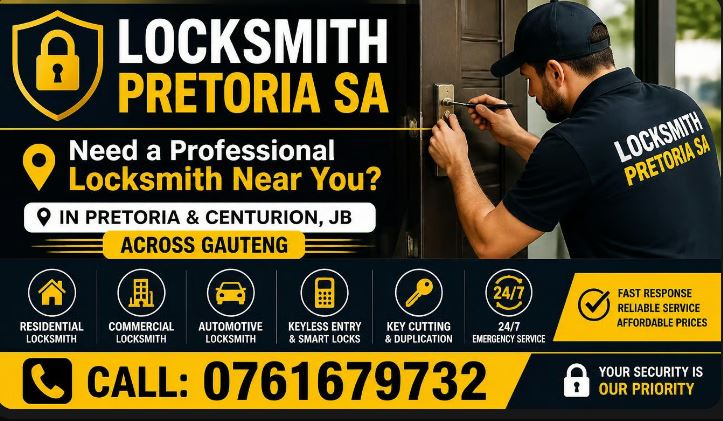 Need a professional locksmith near you? Locksmith Pretoria SA offers fast, reliable 24/7 mobile emergency locksmith services for home, office, and car lockouts across Pretoria, Centurion, and Johannesburg.