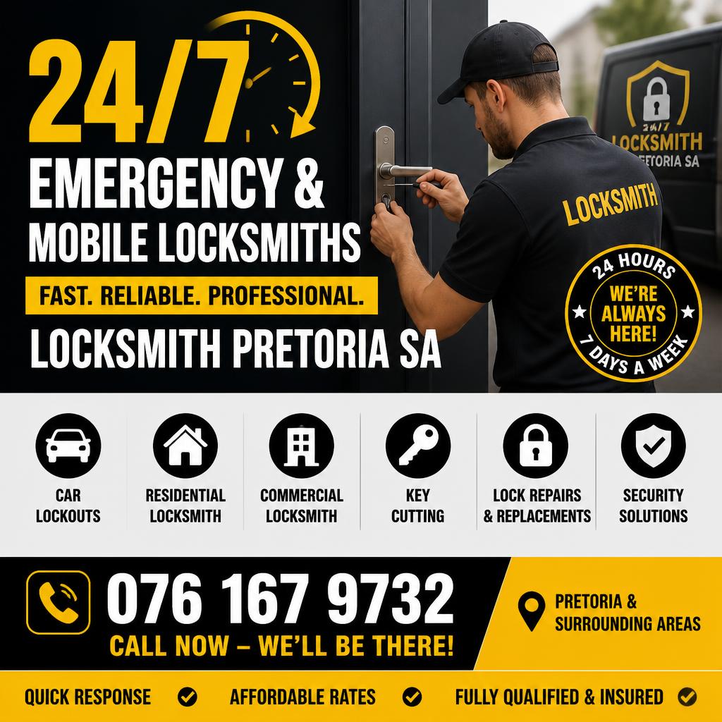 Professional locksmith opening a car door in Centurion" or "Locksmith installing a high-security cylinder on a residential gate