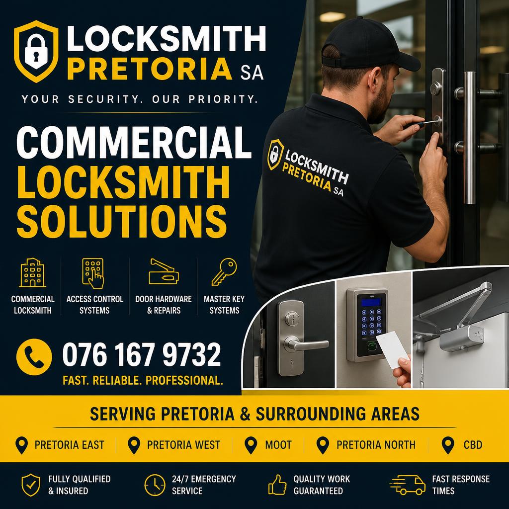 PSIRA-certified commercial locksmith providing industrial lock maintenance and master key systems in Pretoria