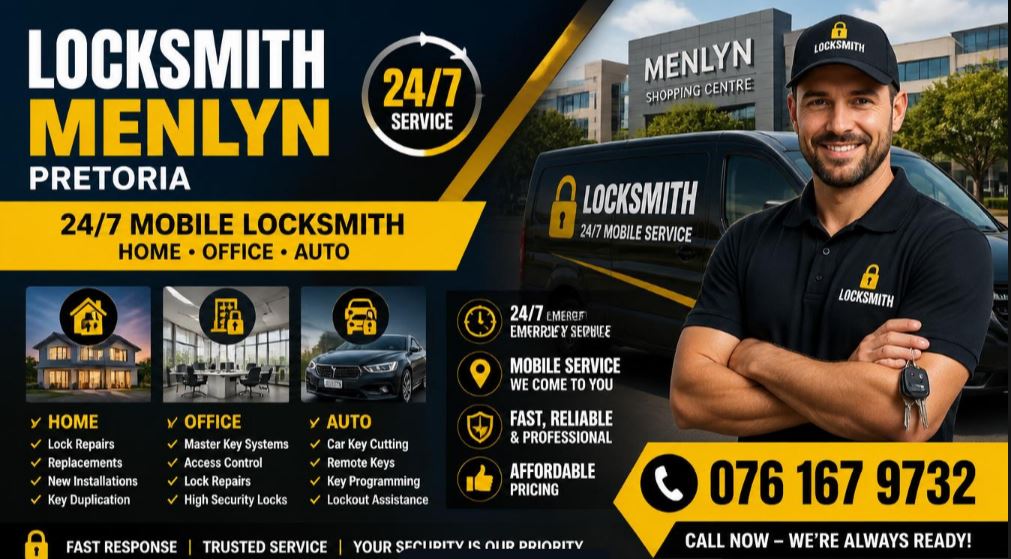 Professional 24-hour mobile locksmith providing emergency lock and key services in Menlyn.
